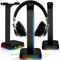 Retoo Headset Halterung Kopfhörer Ständer RGB Universal HUB USB Halter für Over Ear Kopfhörer Gaming Headset und Kopfhörerdisplay Geeignet für Tisch 12x13x26 cm Schwarz