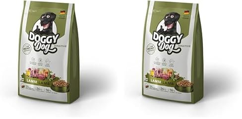DOGGY Dog Lamm Sensitive, 1 kg, Trockenfutter mit hohem Fleischanteil für Sensible Hunde, getreidefreies Hundefutter mit Lachsöl, Made in Germany (Packung mit 2)