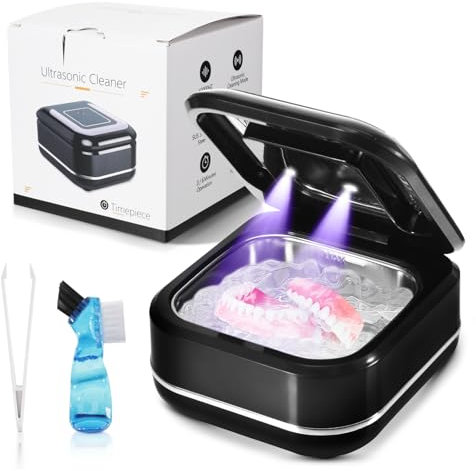 YUFFQOPC Ultrasonic Cleaning Device for Dentures, 42kHz UV Cleaner, 180 ml Cleaning Device, Glasses, 2 Modes 180/360 Seconds for Dentures, Aligners, Retainers, Mouth Guards, Jewellery