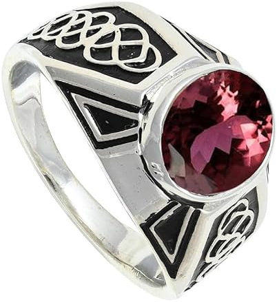 SILVERNROCK Bague en argent sterling 925 massif tourmaline rose Lab Grown Bague en pierre fabriquée à la main pour homme et femme Bijoux ERG1170AR_68 (21,6), 68 (21.6), Métal précieux, Tourmaline rose