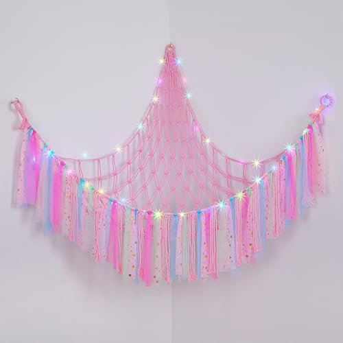 Ellaseek Spielzeug-Hängematte, weiche Kuscheltiere, Aufbewahrung für Stofftiere, Eck-Hängenetz, weiche Plüsche, Makramee-Organizer für Mädchen, Schlafzimmer, Zubehör, Kinderzimmer, Kinderzimmer