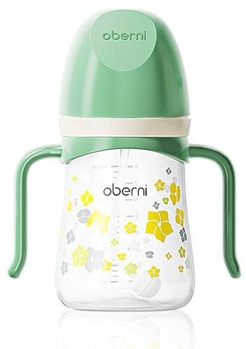 Oberni Toddler Sippy Cup, Weighted Straw Baby Drinking Water Bottle with Valved Spout for 6+ Months, 300ml/Green/1Pack