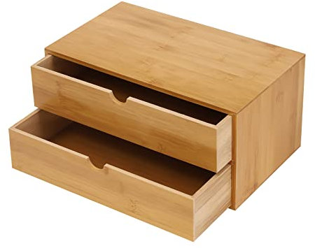 OUBUBY Schreibtisch Schubladenbox mit 2 Geschlossenen Fächern Schreibtisch Organizer aus Bambus, Schmuck-Organizer Kosmetik Organizer 34×20×18 cm für Kleinigkeiten (2 Schubladen)