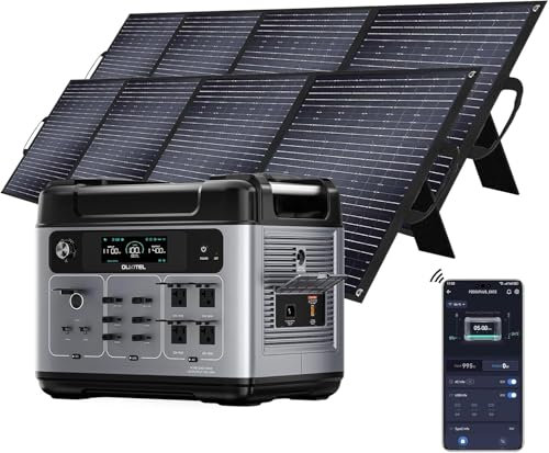 P2001 Plus Generador Solar 2400W con 2 Panel de 200W, Estación de Energía Portátil 2048Wh, Batería LiFePO4, Carga al 100 % en 1.2h, 13 Porte, Power Station para Camping, Caravana y Emergencias