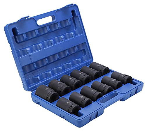 1 Inch Drive Deep Impact Socket Set, 12-Piece 24-41mm Drive Impact Socket Set Chrome Vanadium Steel Drive Socket Set for Car Repair