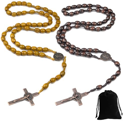YUBBYSTU 2 PCS Rosary Beads, Catholic Cross Rosary Necklace,2 With A Storage Bag, Smooth Prayer Beads with Durable Crucifix for Meditation and Daily Wear - Lightweight Design