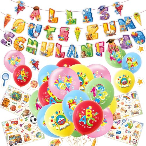 Einschulung Deko Schulkind Deko Einschulung Mädchen Junge 2025, Schuleinführung Schulanfang Deko Set, Luftballons Einschulung Schulanfang Endlich Schulkind, für Schuleinführung Kinder
