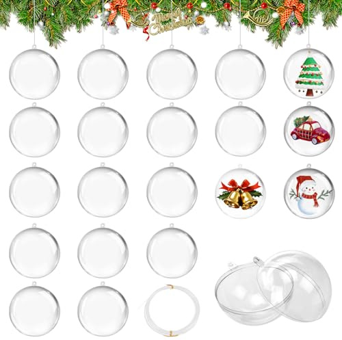 Durchsichtige Weihnachtskugeln, wadafen 20 Stück Ø8cm Plastikkugeln Zum Befüllen, Christbaumkugeln Zum Befüllen, Ausgestattet mit Kabelgebundenen,Geeignet für Hochzeiten, Weihnachts und Heimdekoration