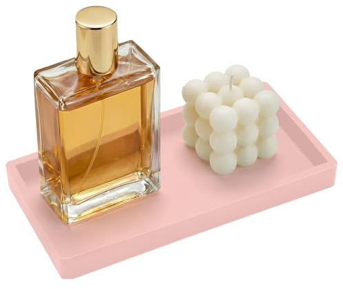 Silicone Bathroom Vanity Tray, Kitchen Counter Trays, 20x10cm Toilet Tank, Rectangular Silicone non-slip, Easy to Clean and Shatterproof, for Perfume, Cosmetic(Pink)