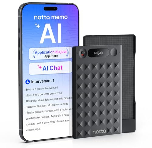 KI-Sprachrecorder, Notta Memo Digitales Diktiergerät(Schwarz), inkl. Memo MagBridge, KI-Transkription & Zusammenfassung in 58 Sprachen, 2000h Speicher, EIN-Knopf-Aufnahme für Anrufe
