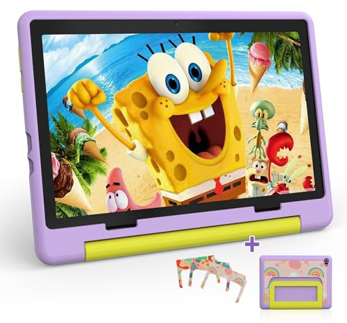 Laptok Kinder Tablet 10 Zoll, Android 16 Tablet für Kinder mit 24 GB RAM+64GB ROM(TF 1TB), Wi-Fi 6G, Widevine L1, 6000mAh, Sturzsicherer Schutzhülle, Lila