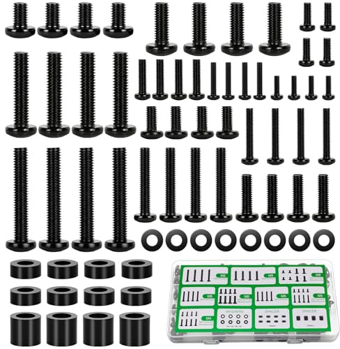 68 Stück Universal Fernseher Schrauben Set, M4 M5 M6 M8 Schrauben mit Abstandhalter, Vesa Schrauben Set für Wandhalterung TV, Geeignet für TV-Wandhalterung, Monitorständer, Monitor. Bis Zu 80 Zoll