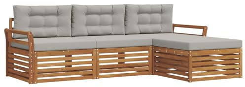 vidaXL Outdoor-Sofagarnitur mit Kissen 4 pcs Natürlich und Hellgrau, Gartenlounge-Set, modernes Ecksofa für draußen, langlebige Möbel für Bequeme Terrassenplätze
