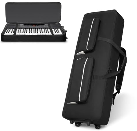 XIDIHF Rolling 61-Key Keyboard Case, Waterproof Gig Bag, 42.1x17.7''x6.7'' | Rolling 61-key keyboard case with 10mm padding, waterproof Oxford fabric, 4 storage pockets and secure straps