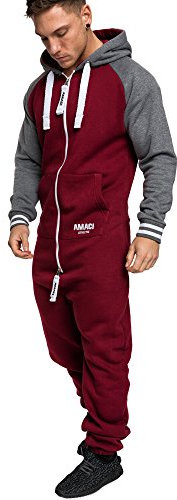 Amaci&Sons Herren Overall Jumpsuit Onesie Jogging Sportanzug Trainingsanzug Jogginganzug 3022 Bordeaux 3XL