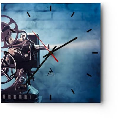 Modern Wanduhr Film projektor gedächtnis Geschichte 30x30cm Quadrat Klein Wand Uhr Glas Analog Zimmeruhren Küche Büro Wohnzimmer Glasuhr Wall Clock Dekoration Design Küchenuhr C3AC30x30-2671