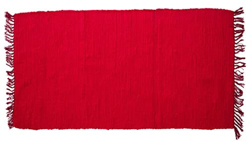 Mr.Ghorbani Handgewebter Kelim Fleckerl Uni Farben 100% Baumwolle 2000 g/qm, Farbe:Rot, Größe Teppiche:140 x 070 cm