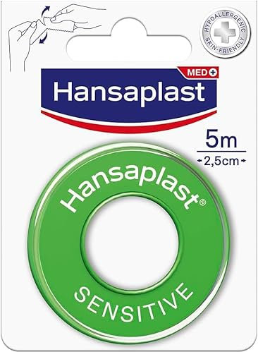 Hansaplast SENSITIVE Rocchetto Cerotto rotolo ipoallergenico per il fissaggio di bende e compresse, Cerotto medicazione in tessuto, 10 Confezioni da 5m x 2.5cm