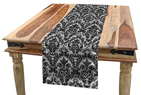 ABAKUHAUS Barock Tischläufer, Weinlese-Spitze-Art, Esszimmer Küche Rechteckiger Dekorativer Tischläufer, 40 x 300 cm, Schwarz und Weiß