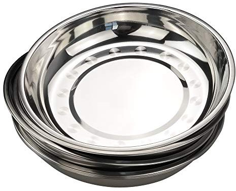 Bblie Lot de 6 Assiettes de Service en Acier Inoxydable, Plateau Inox Rond, Assiettes Camping, Vaisselle Assiette de Dîner