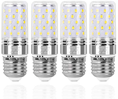 SanGlory 4er Pack E27 LED Lampen, 9W 950LM Kaltweiß 6000K Maiskolben, Ersatz 80W Halogenlampe, Energiesparlampe Mais Birne, Kleine Edison-Schraube Kerze Licht Nicht Dimmbar