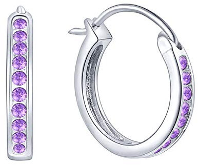 JO WISDOM creolen ohrringe silber 925 damen mit 3A zirkonia Februar Geburtsstein Amethyst Farbe,Schmuck für Frauen