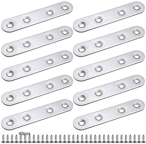 DXLing 10 Stück Edelstahl Flachverbinder mit 40 Schrauben Holzverbinder Flach Ecke Metallverbinder Edelstahl Lochplatte Flachverbinder Verbindungsplatte Metall für Holz Möbel (80x17x 1,7mm)