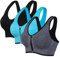Vertvie Damen Zip Front Sport BH Vorderverschluss Push Up Ohne Bügel Bustier Running Bra Ringerrücken Strech Gepolstert Bralette für Fitness Yoga(Scwarz+grau+hellblau,XXL)