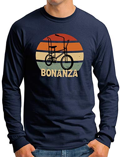 OM3® Bonanza Fahrrad Langarm Shirt | Herren | Retro Vintage Rad Bonanzarad IV | Navy, S