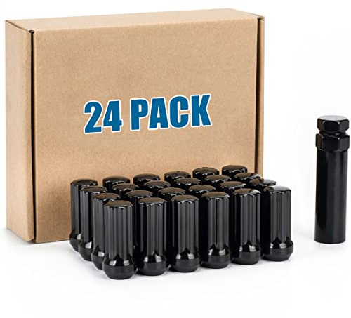 JiiinMiiin 24 dadi M14 x 2,0 neri con sintonizzatore a 7 scanalature, 14 x 2 dadi di bloccaggio lunghezza 5,1 cm con 1 chiave a bussola, 60 gradi conico/cono rigonfiamento sedile estremità chiusa