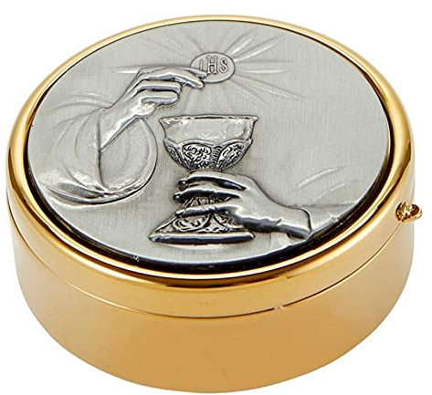 Christian Brands Brass Chalice and Host Hospital Communion Pyx, Religious Church Goods, 3 14 Inch, Gold