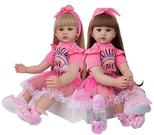 YIHANGG 24 Inch Reborn Baby Dolls 60cm Cloth Body Princess Girl Lifelike Reborn Toddler Long Hair For Kid Birthday Xmas Gift,Twins