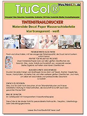 3 Blatt Tintenstrahldrucker Wasserschiebefolie klar/transparent DIN A4 (210 x 297mm) Klar Base Printable Decal Papier Wasser Transfer Folie Wassertransferdruck