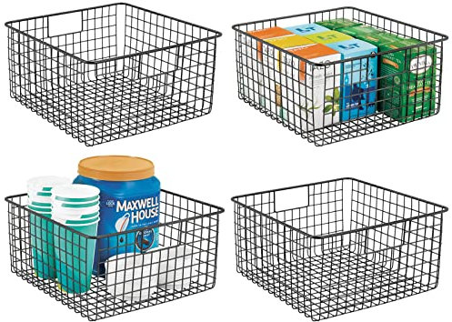 mDesign Allzweckkorb aus Metalldraht – der Flexible Aufbewahrungskorb für die Küche, Vorratskammer etc. – universeller Drahtkorb mit Griffen – 4er-Set – schwarz