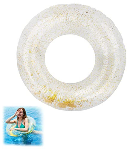 XiXiRan Anillo de Natación Inflable, Anillos de Natación con Purpurina, Flotador Transparente, Flotador Hinchable Adulto, Flotador Piscina Niña, Anillo Inflable, Ronda, Pentágono, Oro, 90cm (Ronda)