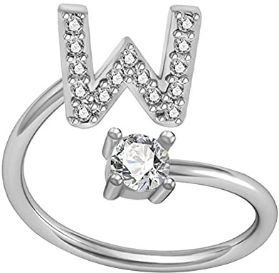 ROMIDA Schmuck Ring mit 26 Buchstaben Silber Gold Stein Ring mit Zirkonia Kristallen, Frauen Silber Stein Ring Damen Fingerringe Damenring. Klassik Silber Schmuck Mädchen Frauen