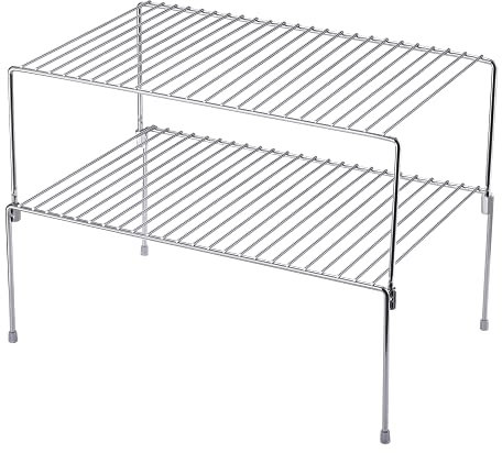 iPEGTOP Set of 2 Stackable Freezer Cabinet Storage Shelf Rack, Rustproof Steel Metal Frame Kitchen Organizer Space Saver for Cabinet Pantry Shelves Counter, Chrome