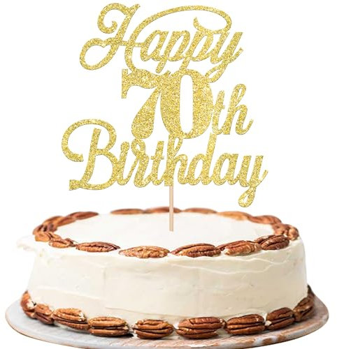 Rsstarxi 1 Pack Happy 70th Birthday Cake Topper Glitter 70 & Fabulous Cheers to 70 Years Old 70th Birthday Cake Pick for Celebrating 70th Birthday Anniversary Party Cake Decorations Supplies Gold