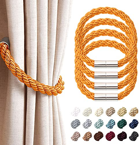 Pretty Jolly 4 Stück starke magnetische Vorhang-Raffhalter, moderner, einfacher Stil, praktischer, dekorativer Seil-Vorhanghalter für dünne oder dicke Heim- und Büro-Fenstervorhänge (orange)
