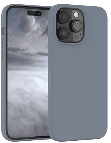 EAZY CASE custodia per cellulare in silicone premium compatibile con iPhone 14 Pro Max con protezione della fotocamera e rivestimento interno custodia protettiva bumper in Grigio Azzurrato