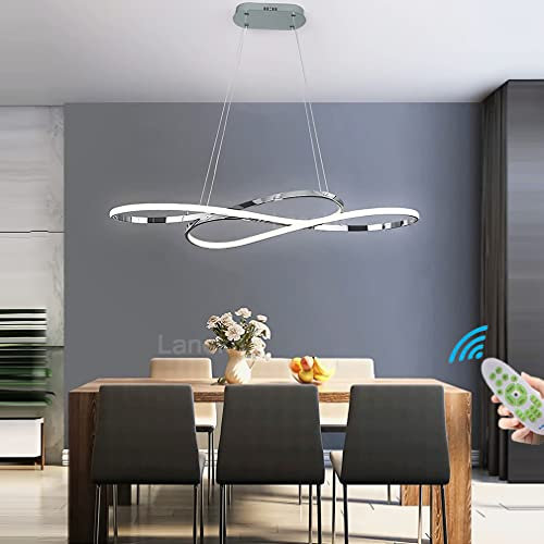 Lanekd Hängeleuchte/Pendelleuchte Chrom Esstischlampe Esszimmer Hängelampe LED Dimmbar Mit Fernbedienung 46W Wohnzimmerlampe Moderne Höhenverstellbar Büro Küchen Arbeitszimmer Kronleuchter 100CM