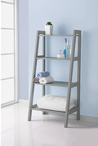 BargainsMania Maine Ladder Shelf - Grey - 4-Tier Industrial Storage Rack for Living Room Bedroom Kitchen - Multifunctional Display for Office Garden
