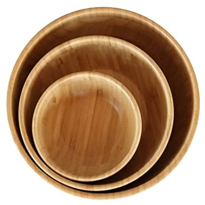 Pandoo Cuencos de Bambú - Juego de Frutero, Ensaladera y Vajilla - Cesta de Frutas, Cuenco de Madera, Cuencos Decorativos (5 x 20 cm de Diámetro)