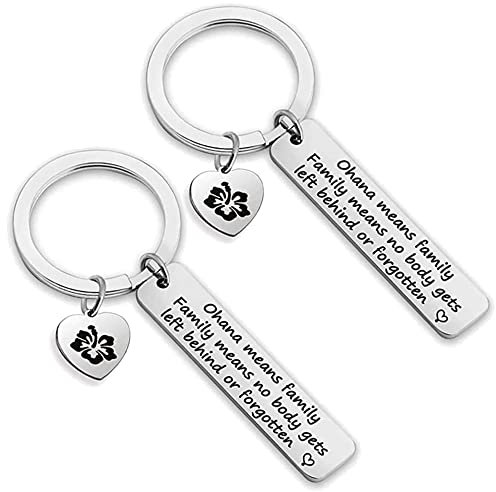 Ein Herz 2 Stück Schlüsselanhänger Familie Geschenk, Ohana Means Family Schlüsselbund, Bedeutet Familie Freundschaft Schlüsselband, Edelstahl Anhänger für Geburtstagsgeschenk