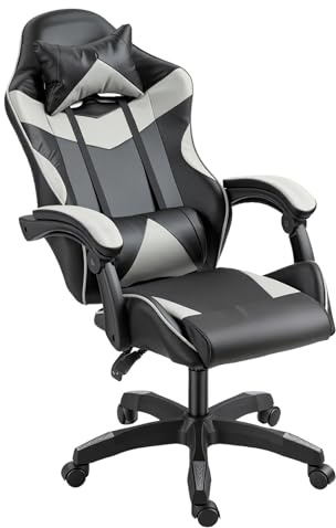 Panana Gaming Chair Heavy Duty Reclining Swivel Chair Ergonomic with Pillow and Lumbar Cushion (Grey)
