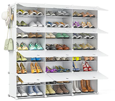 FUNLAX Schuhregal, 8-stöckiger Schuhschrank mit staubdichten Türen für 48 Paar Schuhe und Stiefel 30 x 40 x 30 cm Einstellbare Kunststoffschuh-Aufbewahrung und Schuh-Organizer für den Eingangsbereich