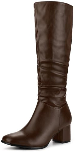 Perphy Stivali alti al ginocchio con tacco spesso punta quadrata per le donne, Marrone, 38 EU