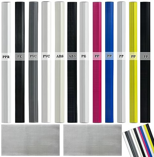 120 Stück Kunststoff-Schweißstäbe,5 Arten (PP/PE/ABS/PVC/PPR) von Schweißstäben mit 2 Stück Patchnetz,Kunststoffschweißset für Kunststoff Schweißreparatur(200mm Länge)