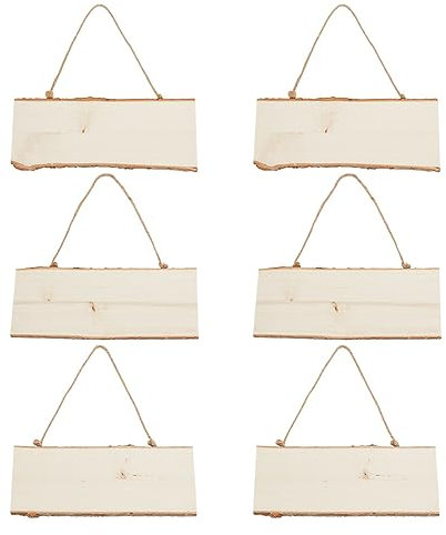 OLYCRAFT 6pcs Unfinished Wood Hanging Signs Rectangle Wooden Plaques with Ropes for DIY Painting Art Projects Home Decor