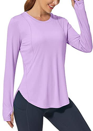 Promover Langarmshirts für Damen Sonnenschutz Shirt UPF 50+ Sport Blusen UV Schutz Leichte Schnell Trocknende Rashguards Draussen Sportshirt